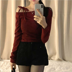 レイヤードビスチェオフショルダーニット BURGUNDY