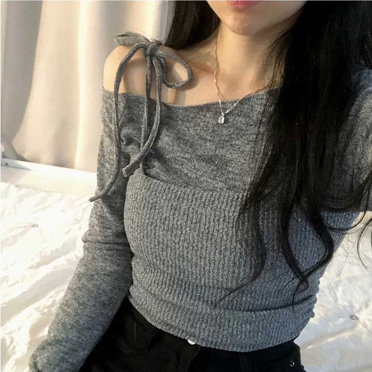 レイヤードビスチェオフショルダーニット MERANGE GRAY