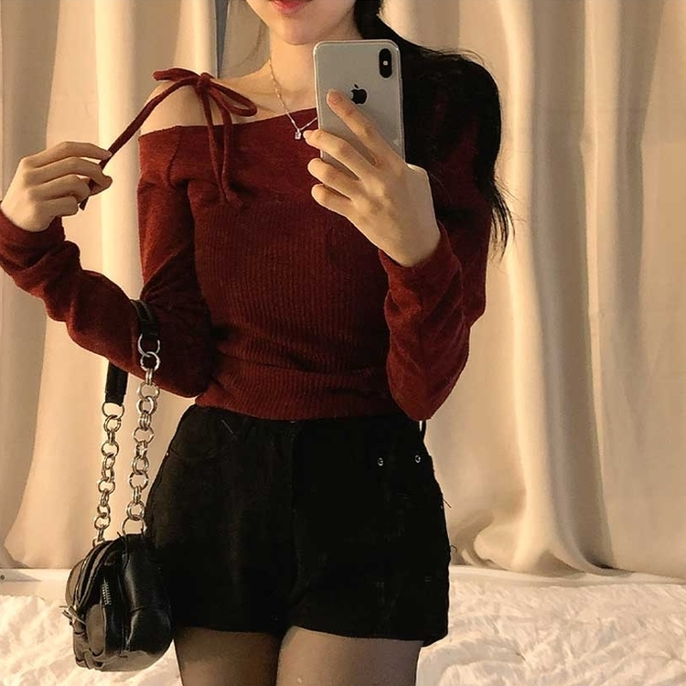 レイヤードビスチェオフショルダーニット BURGUNDY