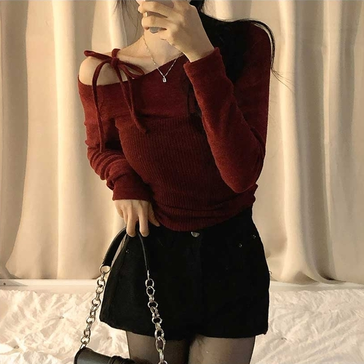 レイヤードビスチェオフショルダーニット BURGUNDY