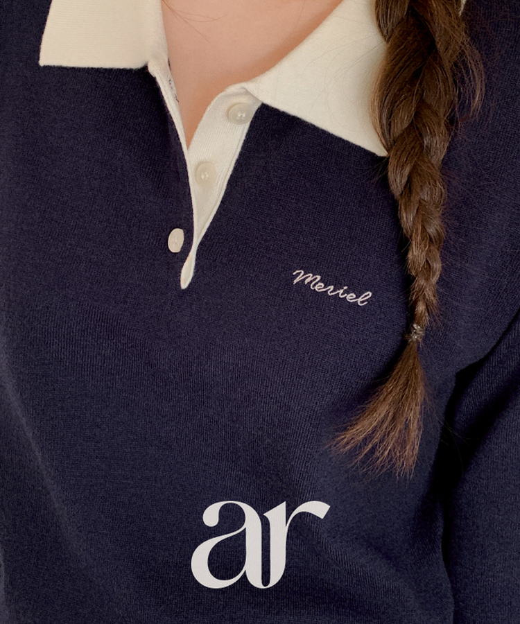 （配色ポイント♥）レタリング刺繍入り配色カラーニット NAVY