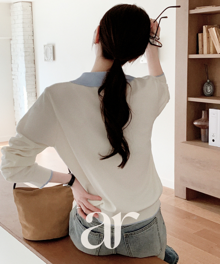 （配色ポイント♥）レタリング刺繍入り配色カラーニット IVORY