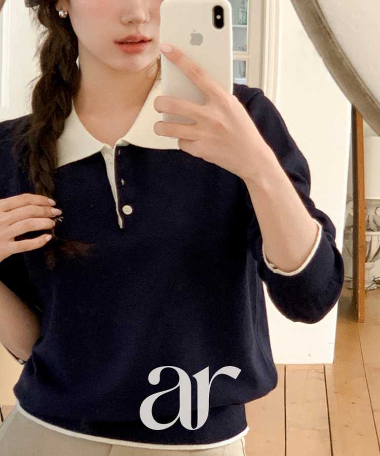 （配色ポイント♥）レタリング刺繍入り配色カラーニット NAVY