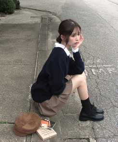 ラウンドローファーシューズ BLACK