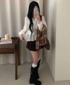 フラワー刺繍レイヤードパンチングフリルブラウス WHITE