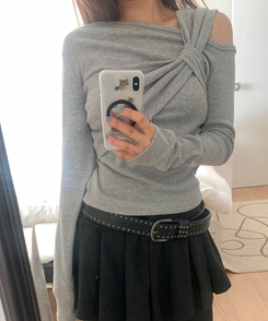 ショルダーねじりリブスリムTシャツ GREY