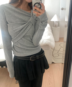 ショルダーねじりリブスリムTシャツ GREY