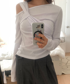 ショルダーねじりリブスリムTシャツ IVORY