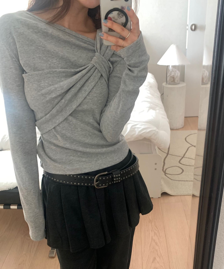 ショルダーねじりリブスリムTシャツ GREY