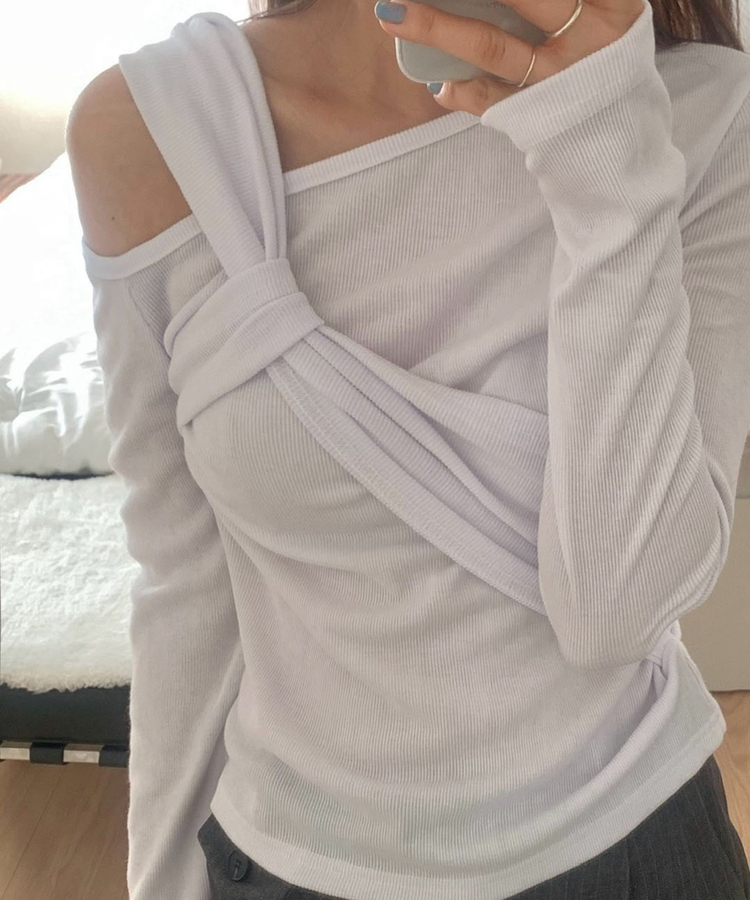 ショルダーねじりリブスリムTシャツ IVORY