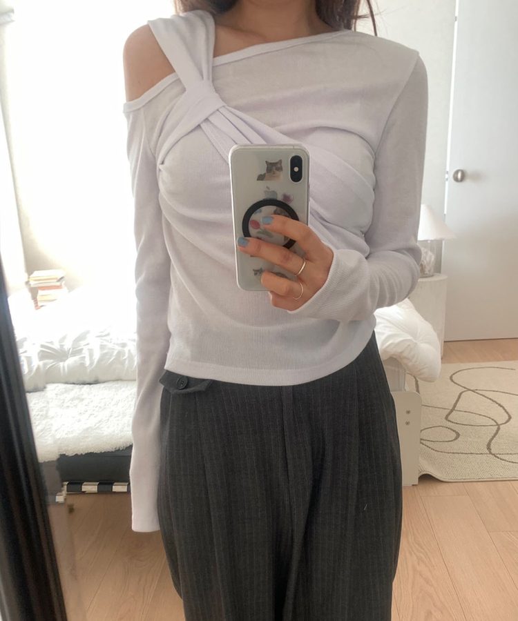 ショルダーねじりリブスリムTシャツ IVORY