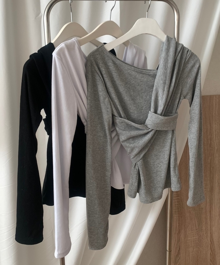 ショルダーねじりリブスリムTシャツ