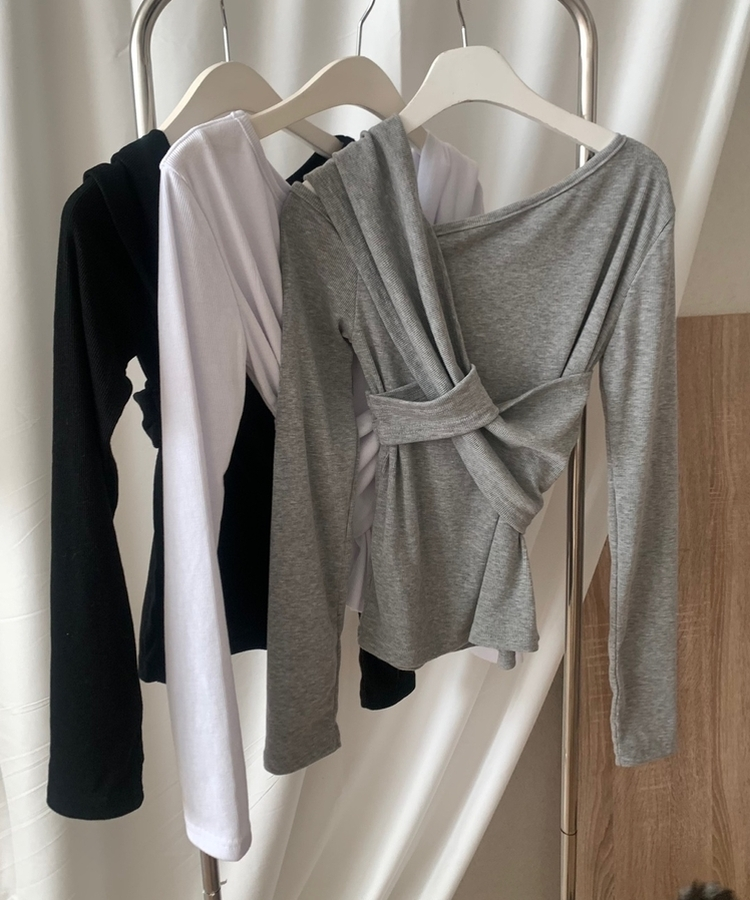 ショルダーねじりリブスリムTシャツ