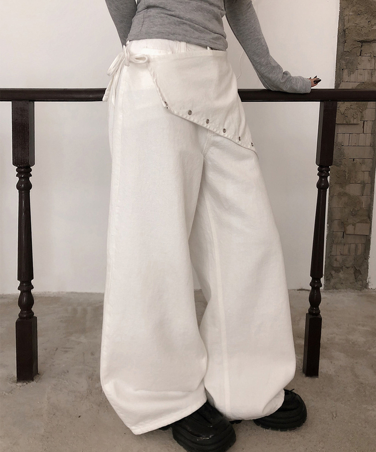 ハイウエストレイヤードラップワイドパンツ IVORY