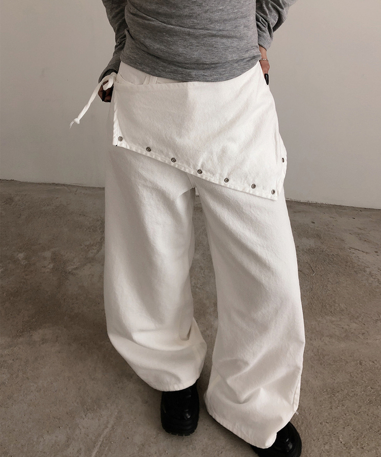 ハイウエストレイヤードラップワイドパンツ IVORY