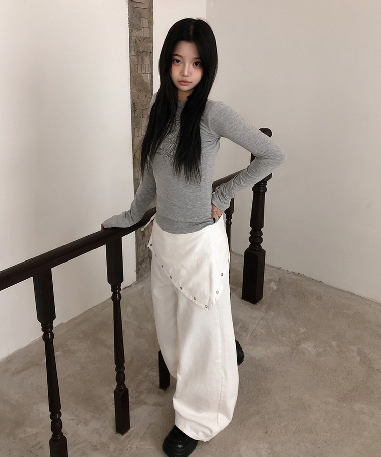 ハイウエストレイヤードラップワイドパンツ IVORY