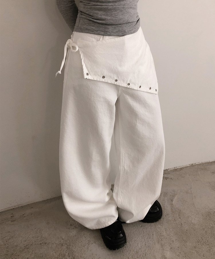 ハイウエストレイヤードラップワイドパンツ IVORY