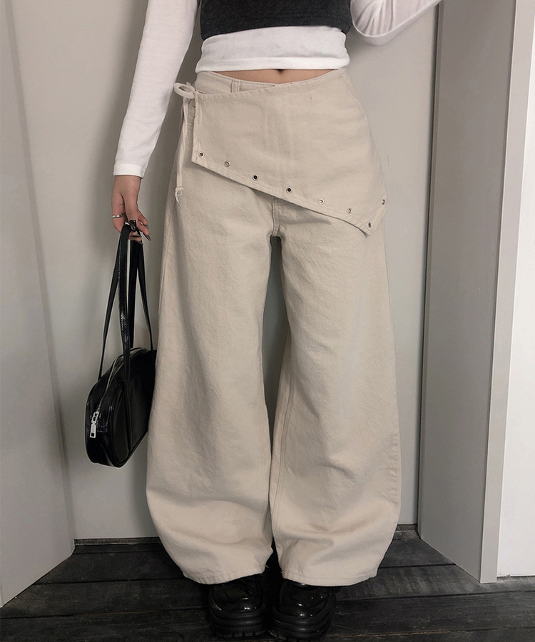 ハイウエストレイヤードラップワイドパンツ BEIGE