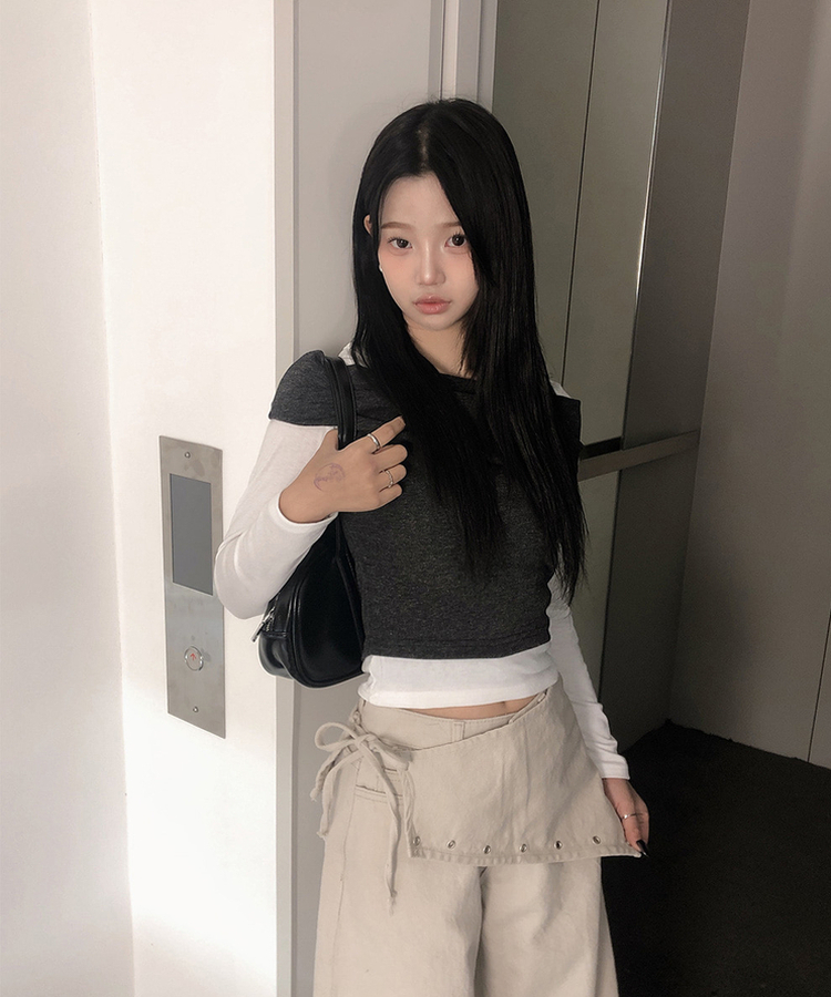 ハイウエストレイヤードラップワイドパンツ BEIGE