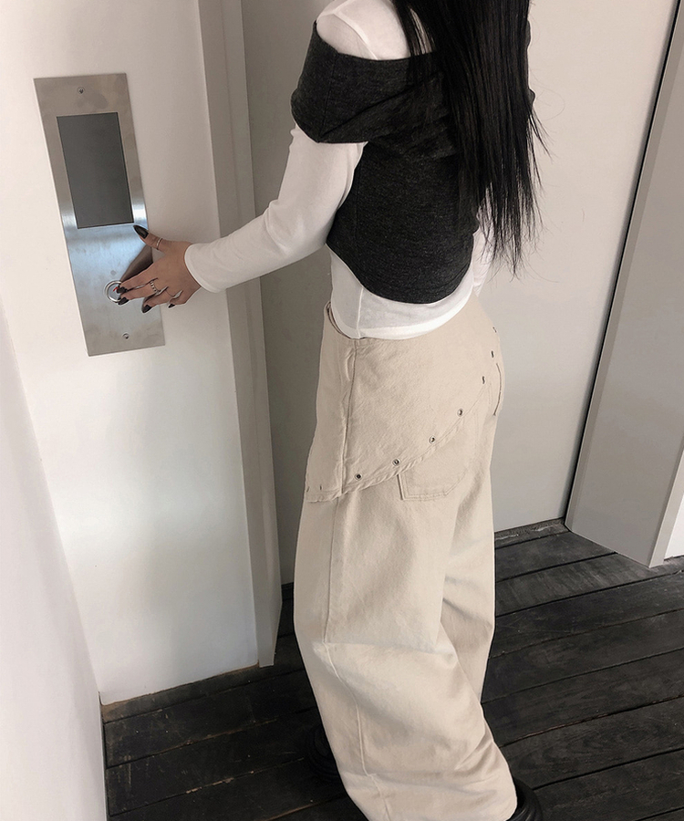 ハイウエストレイヤードラップワイドパンツ BEIGE