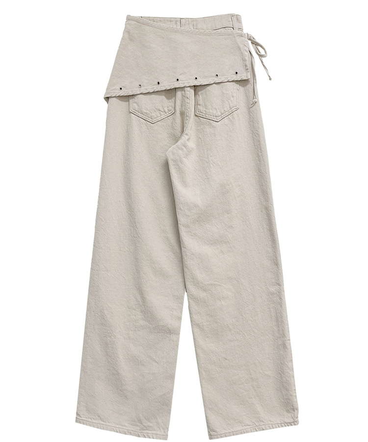 ハイウエストレイヤードラップワイドパンツ
