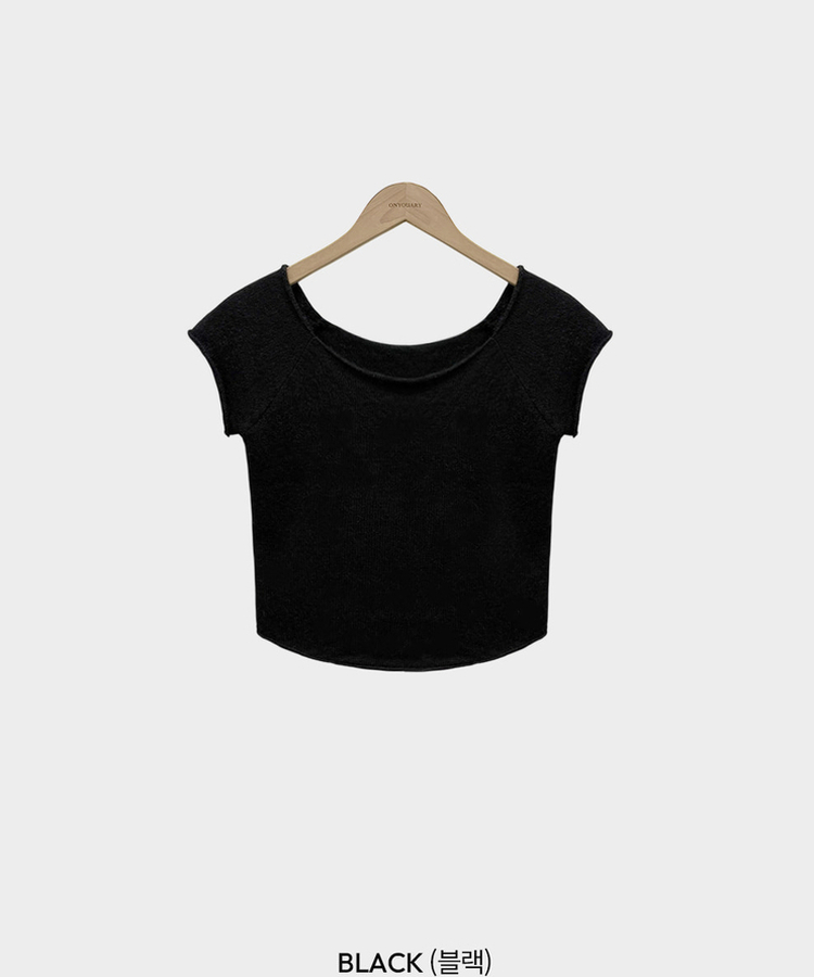 로맨스 롤링 입술넥 원숄더 반팔 니트