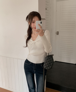ツイストリボンスリムニット IVORY