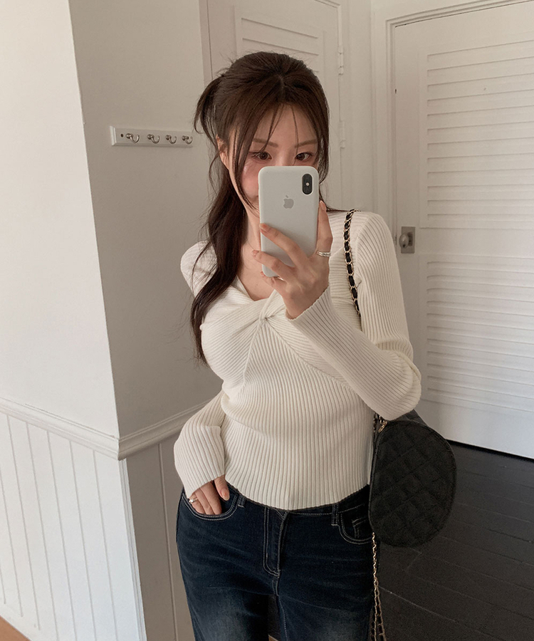 ツイストリボンスリムニット IVORY