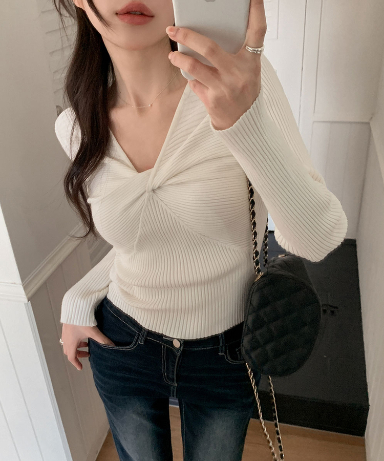 ツイストリボンスリムニット IVORY