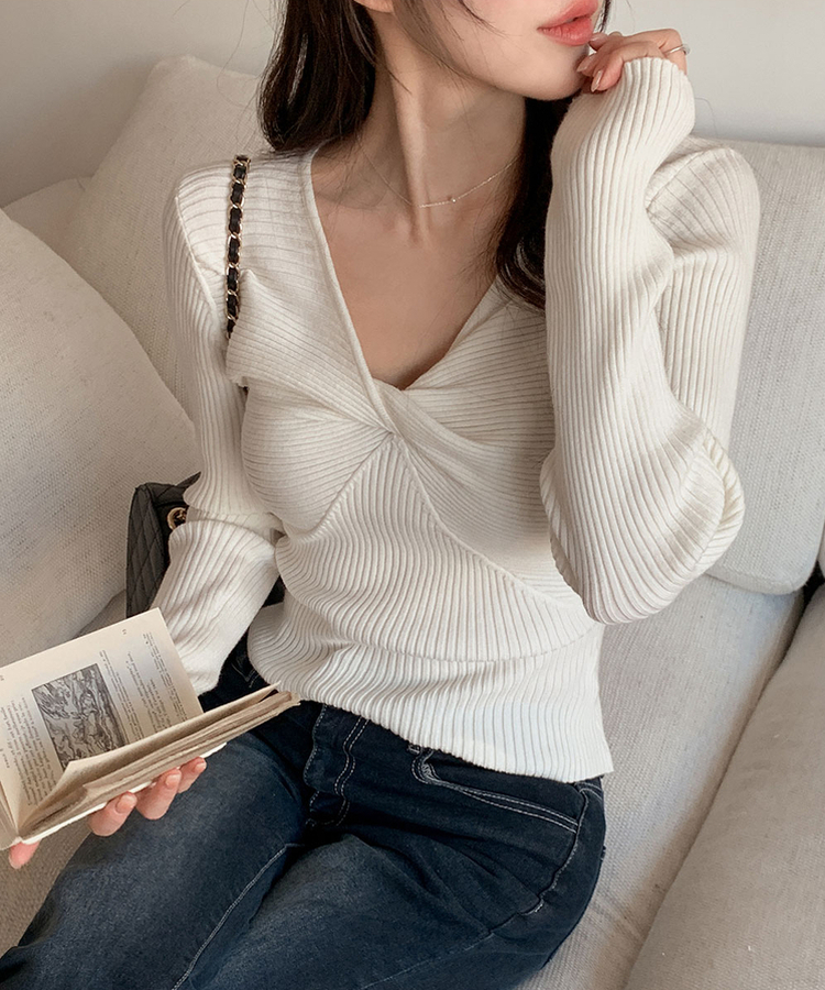 ツイストリボンスリムニット IVORY