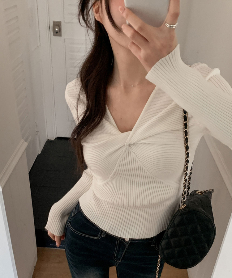 ツイストリボンスリムニット IVORY
