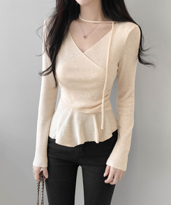 【タイ付き】ラップアンバランスニット BEIGE