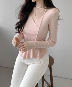 【タイ付き】ラップアンバランスニット PINK