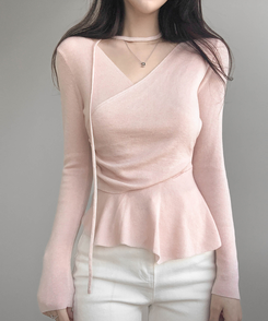 【タイ付き】ラップアンバランスニット PINK