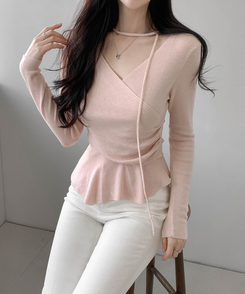 【タイ付き】ラップアンバランスニット PINK