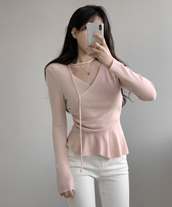 【タイ付き】ラップアンバランスニット PINK