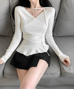 【タイ付き】ラップアンバランスニット IVORY