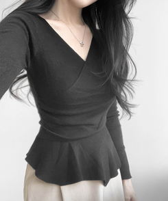 【タイ付き】ラップアンバランスニット BLACK