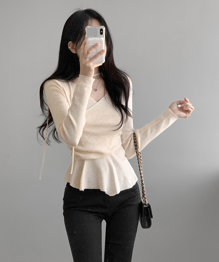 【タイ付き】ラップアンバランスニット BEIGE