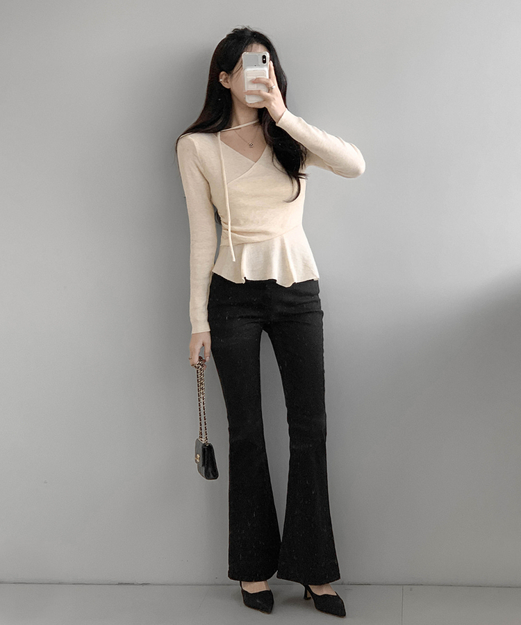 【タイ付き】ラップアンバランスニット BEIGE