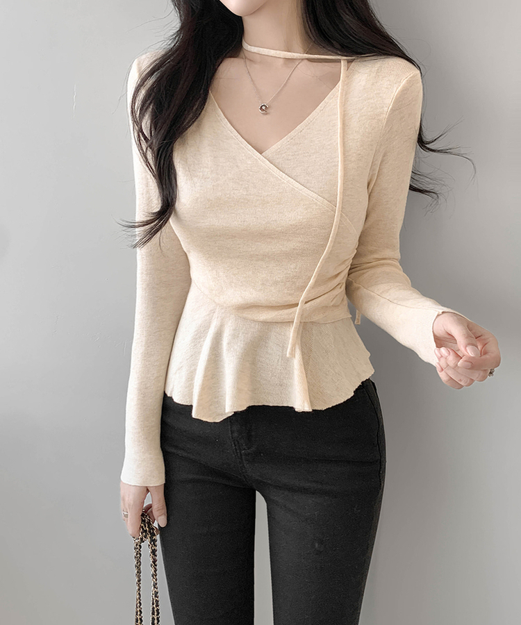 【タイ付き】ラップアンバランスニット BEIGE