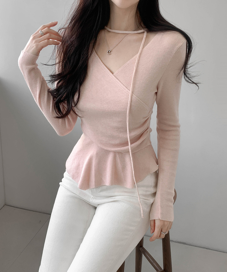 【タイ付き】ラップアンバランスニット PINK