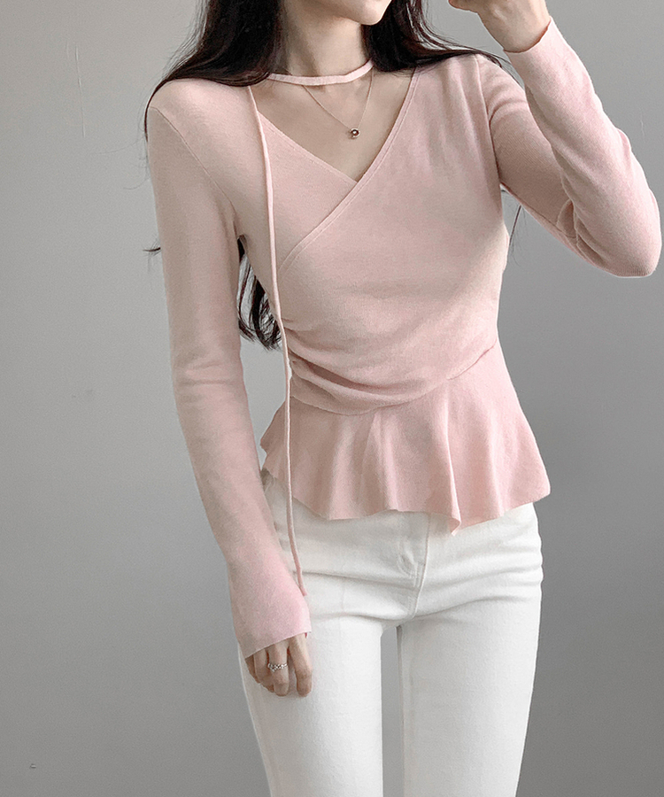 【タイ付き】ラップアンバランスニット PINK