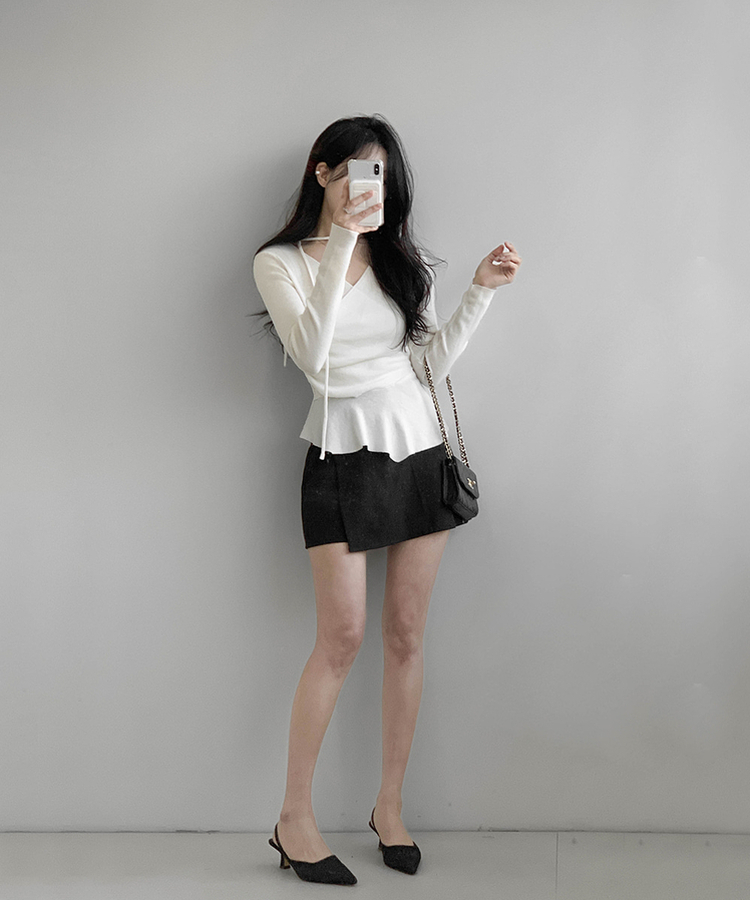 【タイ付き】ラップアンバランスニット IVORY