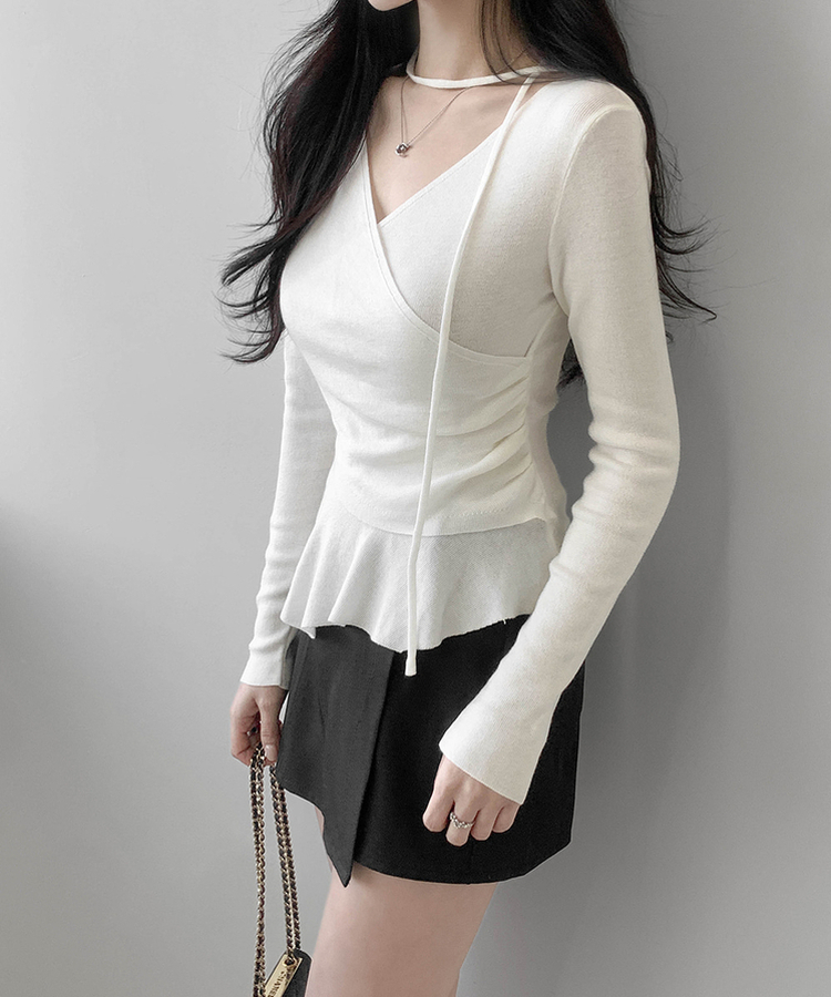 【タイ付き】ラップアンバランスニット IVORY