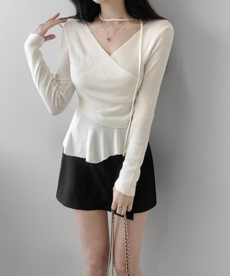 【タイ付き】ラップアンバランスニット IVORY