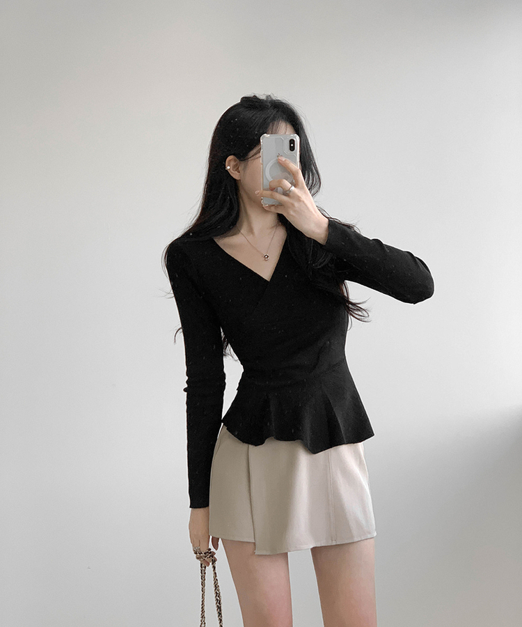 【タイ付き】ラップアンバランスニット BLACK