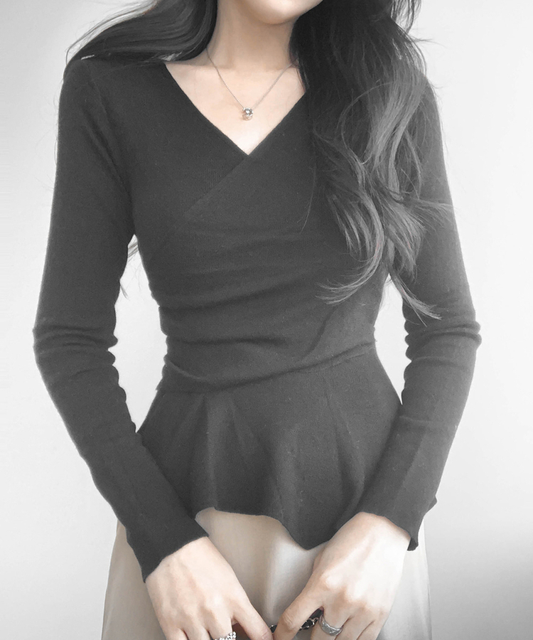 【タイ付き】ラップアンバランスニット BLACK