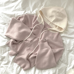 투웨이 펜던트 와펜 루즈핏 배색 니트 후드집업