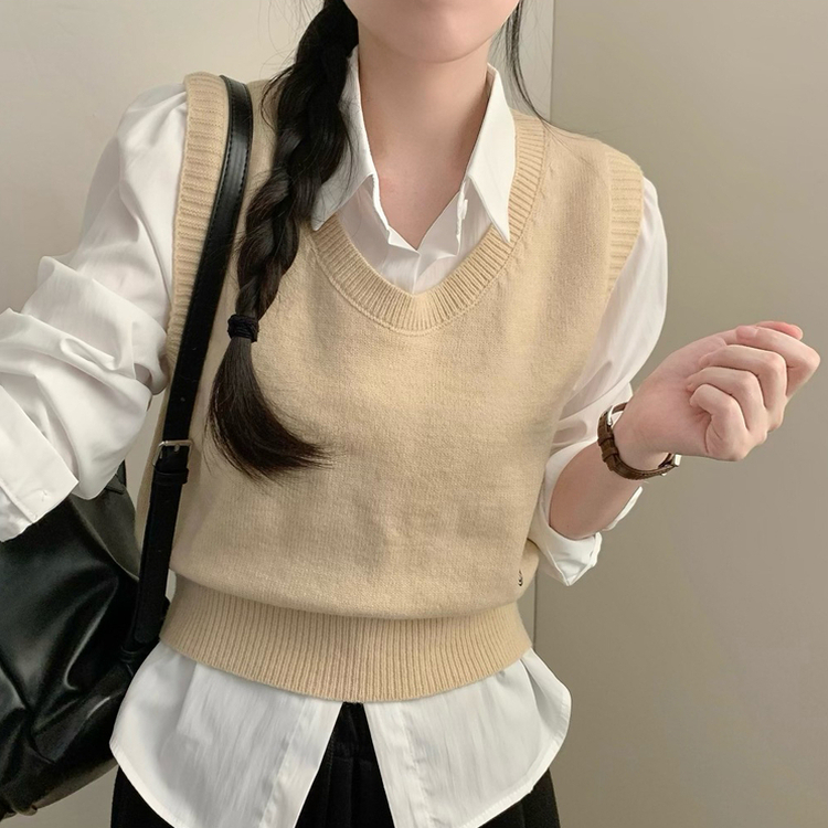 자수 포인트 유넥 조끼 레이어드 긴팔 셔츠 세트 하객룩 봄 봄옷 수학여행 벚꽃 가을 가을옷 상의